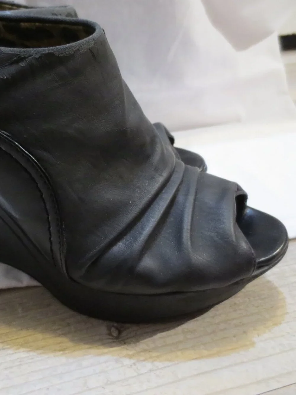 Nicole Miller Vintage Shoes Black Platform Sling Back Peep Toe Wedge Heel - 7.5